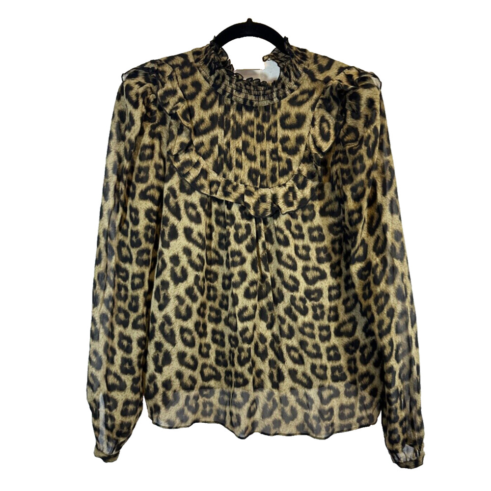ba&sh Animal Print Ruffle Blouse